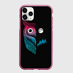 Чехол iPhone 11 Pro матовый Ночная сова Градиент, цвет: 3D-малиновый