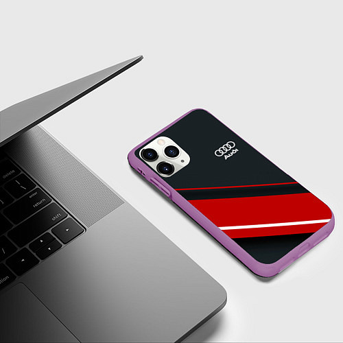 Чехол iPhone 11 Pro матовый Audi sport red / 3D-Фиолетовый – фото 3
