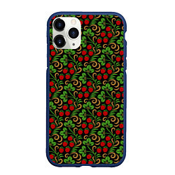 Чехол iPhone 11 Pro матовый Земляника и Ромашки хохлома, цвет: 3D-тёмно-синий