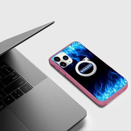 Чехол iPhone 11 Pro матовый Volvo - Огонь / 3D-Малиновый – фото 3