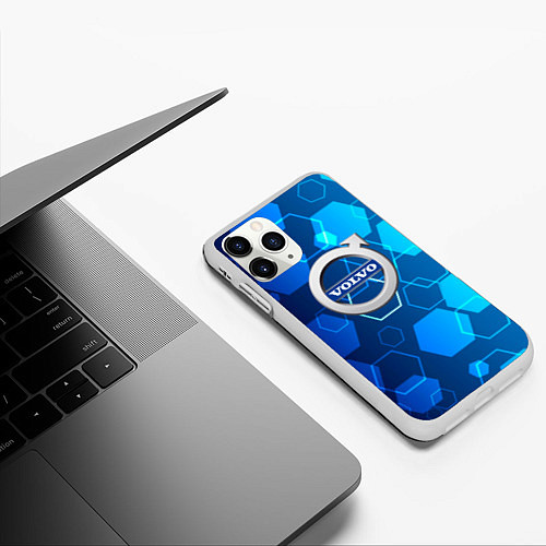 Чехол iPhone 11 Pro матовый Volvo Sport соты / 3D-Белый – фото 3