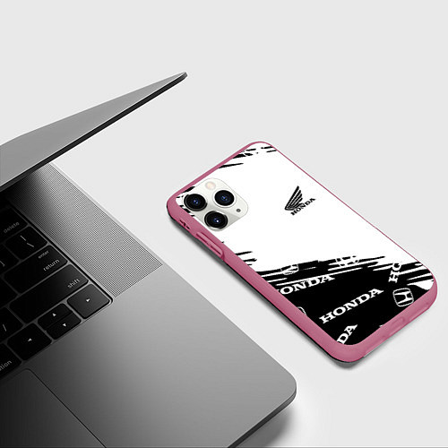 Чехол iPhone 11 Pro матовый Honda sport pattern / 3D-Малиновый – фото 3