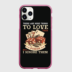 Чехол iPhone 11 Pro матовый Люблю Покер, цвет: 3D-малиновый