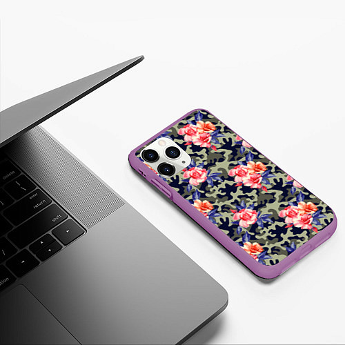 Чехол iPhone 11 Pro матовый Military rose / 3D-Фиолетовый – фото 3