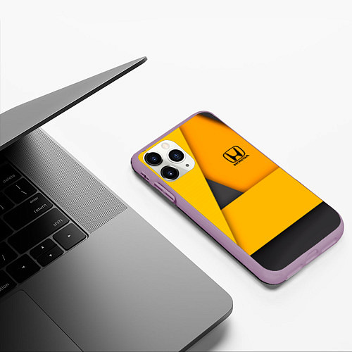 Чехол iPhone 11 Pro матовый Honda - Yellow / 3D-Сиреневый – фото 3