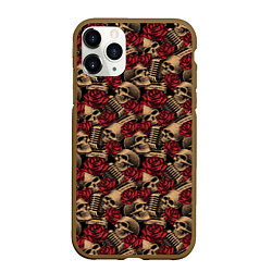 Чехол iPhone 11 Pro матовый ROCK AND ROLL Черепа и Розы, цвет: 3D-коричневый