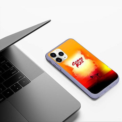 Чехол iPhone 11 Pro матовый Кобра Кай Закат Градиент Cobra Kai Sun / 3D-Светло-сиреневый – фото 3