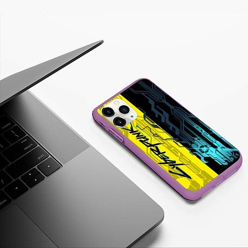 Чехол iPhone 11 Pro матовый CYBERPUNK 2077 Логотип / 3D-Фиолетовый – фото 3