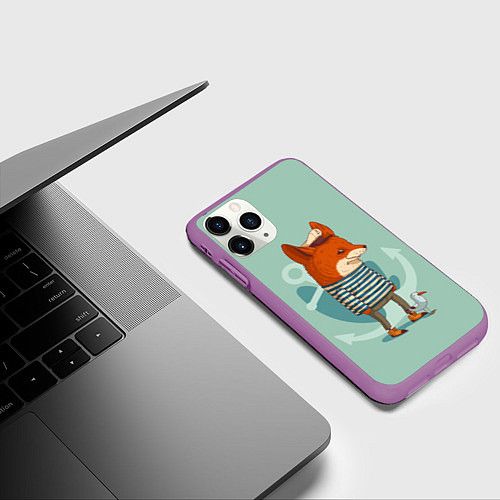 Чехол iPhone 11 Pro матовый Лис-моряк / 3D-Фиолетовый – фото 3