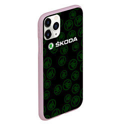 Чехол iPhone 11 Pro матовый Skoda паттерн логотипов, цвет: 3D-розовый — фото 2