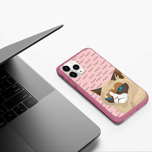 Чехол iPhone 11 Pro матовый Angry Cat Злой кот / 3D-Малиновый – фото 3