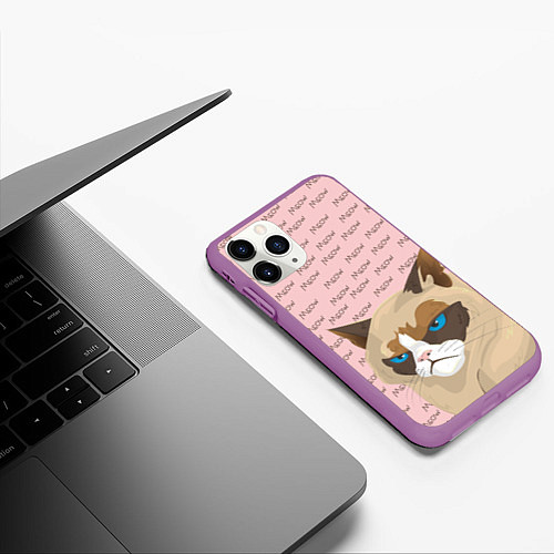 Чехол iPhone 11 Pro матовый Angry Cat Злой кот / 3D-Фиолетовый – фото 3