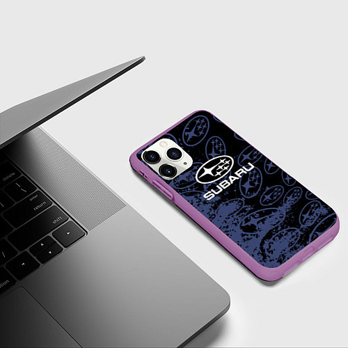 Чехол iPhone 11 Pro матовый Subaru Pattern спорт / 3D-Фиолетовый – фото 3