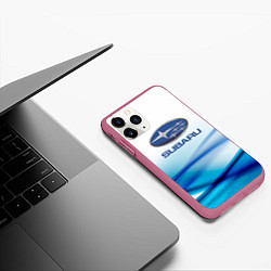 Чехол iPhone 11 Pro матовый Subaru Спорт текстура, цвет: 3D-малиновый — фото 2