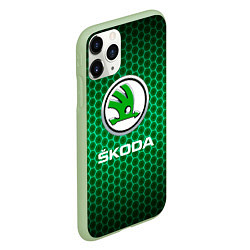 Чехол iPhone 11 Pro матовый Skoda - Неоновые соты, цвет: 3D-салатовый — фото 2