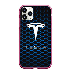 Чехол iPhone 11 Pro матовый Tesla Соты, цвет: 3D-малиновый