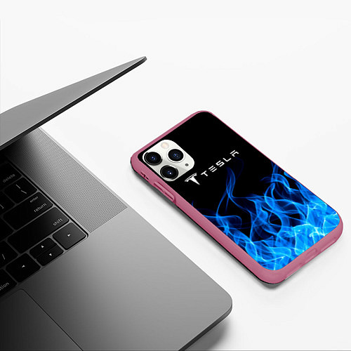 Чехол iPhone 11 Pro матовый Tesla Fire / 3D-Малиновый – фото 3