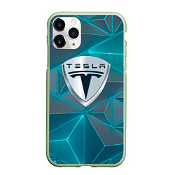 Чехол iPhone 11 Pro матовый Tesla неоновые треугольники, цвет: 3D-салатовый