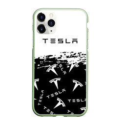 Чехол iPhone 11 Pro матовый Tesla - Black & White, цвет: 3D-салатовый