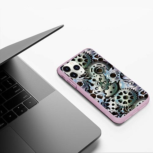 Чехол iPhone 11 Pro матовый Стимпанк шестеренки Steampunk / 3D-Розовый – фото 3