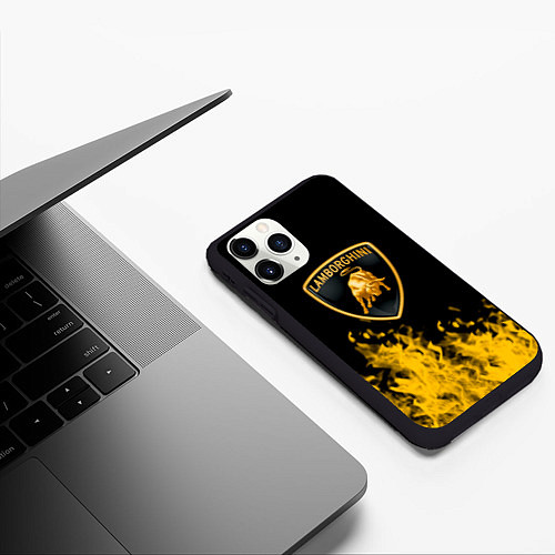 Чехол iPhone 11 Pro матовый Lamborghini Fire / 3D-Черный – фото 3