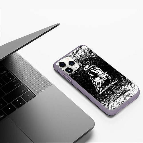 Чехол iPhone 11 Pro матовый Lamborghini grunge бык / 3D-Серый – фото 3