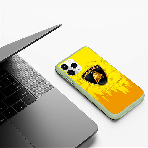 Чехол iPhone 11 Pro матовый Lamborghini pattern gold / 3D-Салатовый – фото 3