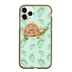 Чехол iPhone 11 Pro матовый Черепашка и листья, цвет: 3D-коричневый