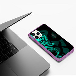 Чехол iPhone 11 Pro матовый МАСКА И ТАТУИРОВКА СЯО XIAO ГЕНШИН, цвет: 3D-фиолетовый — фото 2