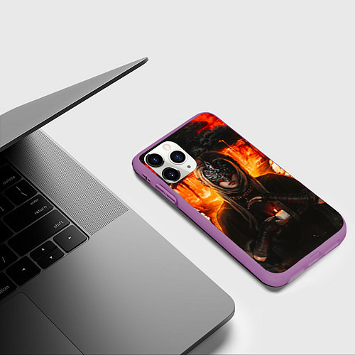 Чехол iPhone 11 Pro матовый FIRE KEEPER Dark SOULS III Дарк соулс / 3D-Фиолетовый – фото 3