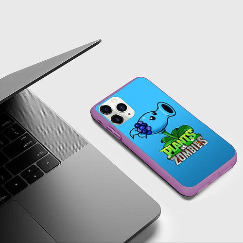 Чехол iPhone 11 Pro матовый Plants vs Zombies - Морозный Горох / 3D-Фиолетовый – фото 3