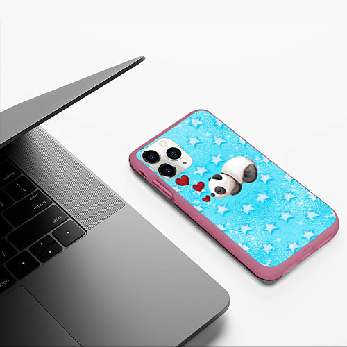 Чехол iPhone 11 Pro матовый Сонная милая панда / 3D-Малиновый – фото 3