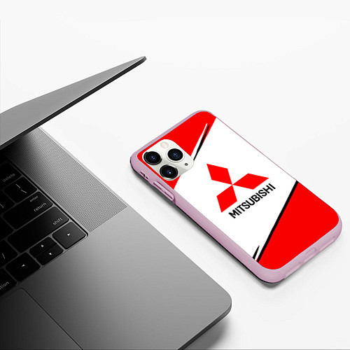 Чехол iPhone 11 Pro матовый Mitsubishi Logo Geometry / 3D-Розовый – фото 3