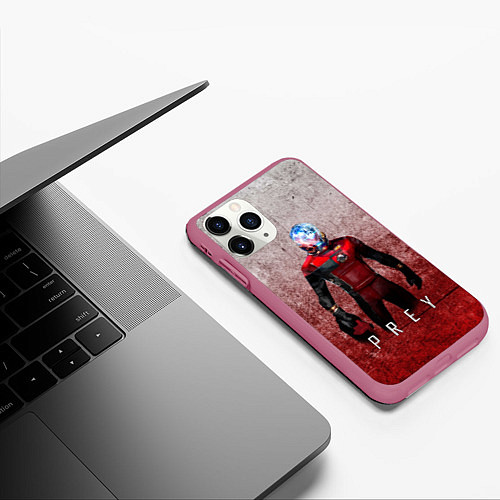 Чехол iPhone 11 Pro матовый Prey Grey and blood / 3D-Малиновый – фото 3