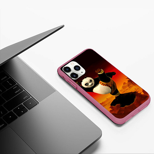 Чехол iPhone 11 Pro матовый Кунг-фу Панда New / 3D-Малиновый – фото 3
