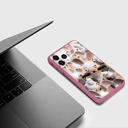 Чехол iPhone 11 Pro матовый Куча бешеных кроликов, цвет: 3D-малиновый — фото 2
