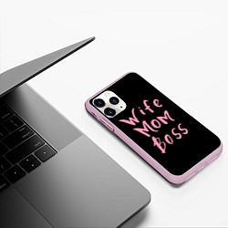 Чехол iPhone 11 Pro матовый Wife Mom Boss, цвет: 3D-розовый — фото 2