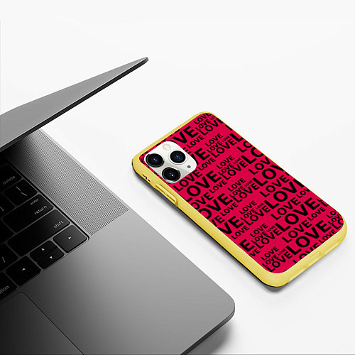 Чехол iPhone 11 Pro матовый LОVE ЛЮБОВЬ / 3D-Желтый – фото 3