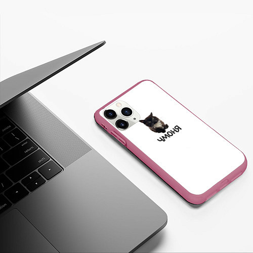 Чехол iPhone 11 Pro матовый Кот чмоня / 3D-Малиновый – фото 3