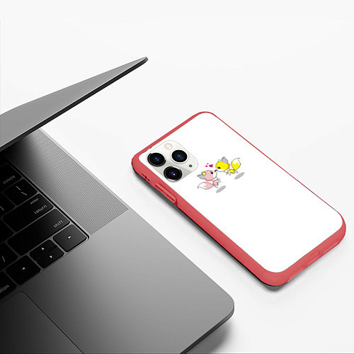Чехол iPhone 11 Pro матовый Foxs трутся носиками / 3D-Красный – фото 3