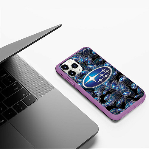 Чехол iPhone 11 Pro матовый SUBARU BIG LOGO PATTERN / 3D-Фиолетовый – фото 3