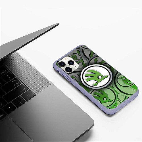 Чехол iPhone 11 Pro матовый Skoda Carbone Pattern / 3D-Светло-сиреневый – фото 3