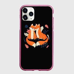 Чехол iPhone 11 Pro матовый Лисы Animal love, цвет: 3D-малиновый