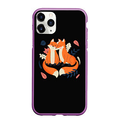 Чехол iPhone 11 Pro матовый Лисы Animal love, цвет: 3D-фиолетовый