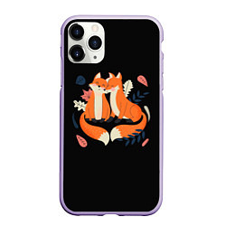 Чехол iPhone 11 Pro матовый Лисы Animal love, цвет: 3D-светло-сиреневый