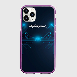 Чехол iPhone 11 Pro матовый Cyberpunk Неоновая микросхема, цвет: 3D-фиолетовый