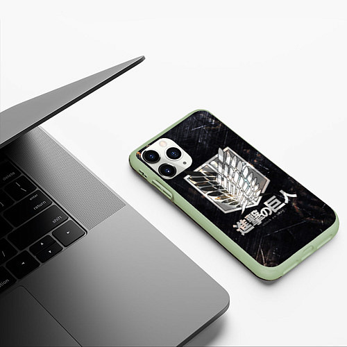 Чехол iPhone 11 Pro матовый Атака Титанов Логотип Свечение / 3D-Салатовый – фото 3