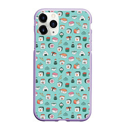 Чехол iPhone 11 Pro матовый Кавайные суши и роллы с глазами, цвет: 3D-светло-сиреневый