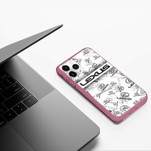 Чехол iPhone 11 Pro матовый LEXUS BIG EMBLEMA PATTERN / 3D-Малиновый – фото 3