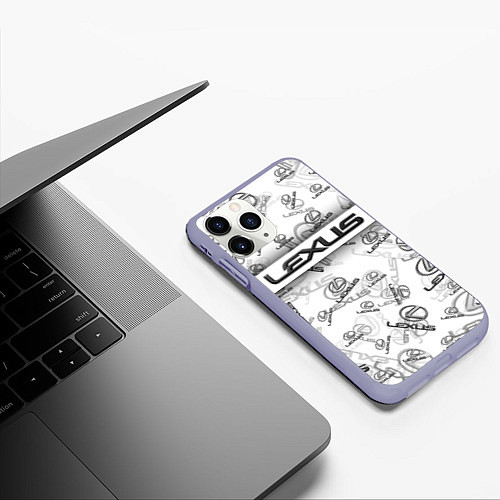 Чехол iPhone 11 Pro матовый LEXUS BIG EMBLEMA PATTERN / 3D-Светло-сиреневый – фото 3